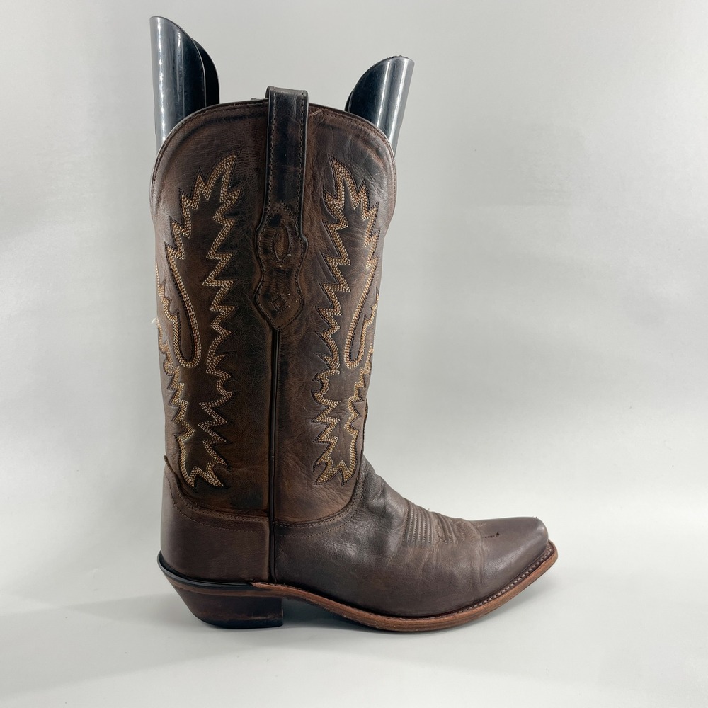 Old West Womens 7.5 Western Cowboy Boots Distressed Brown Leather Snip Toe Boho